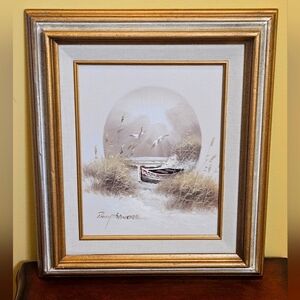Philip Sandee Seascape And Boat Oil Painting